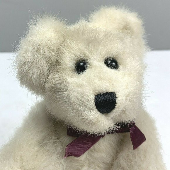 Boyds Bears MacMillan Jointed Bear Cream White 9 in Purple Bow Taupe Paws Plush - Picture 2 of 7